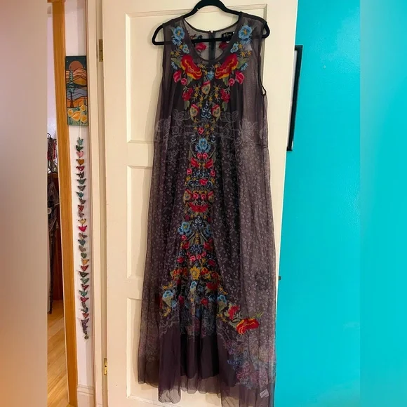 Johnny Was, Eleir printed mesh Maxi Dress Size XXL Floral Sleeveless Embroiderd - Picture 2 of 11